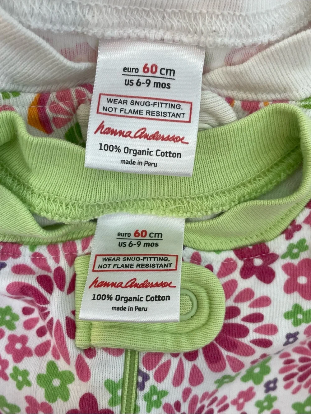 Set of 2 Hanna Andersson Girls 60 cm 6-9 months PJs Sleeper Zippy Floral